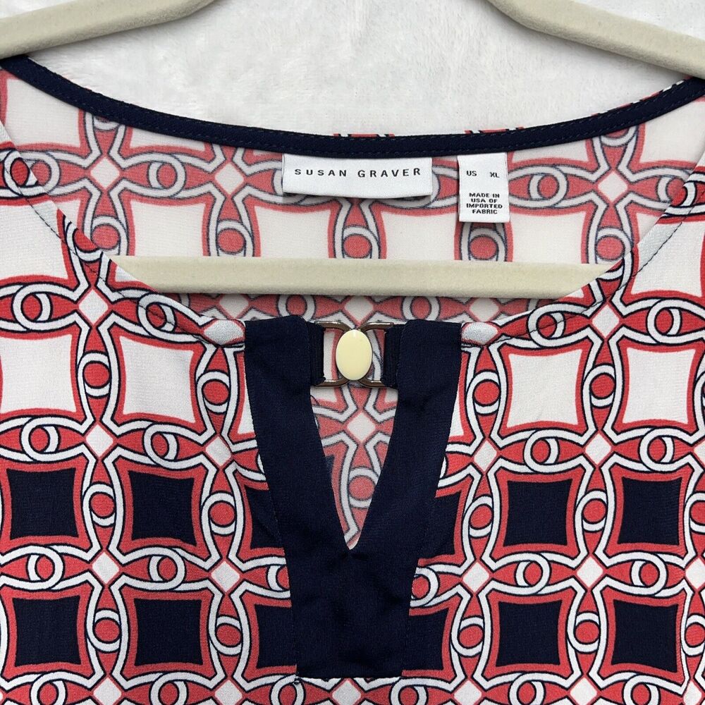 Susan Graver Liquid Knit 3/4 Sleeve Top Womens XL Slinky Stretch Artsy Geometric - Picture 2 of 6